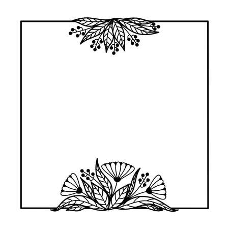 SQUARE FRAME OF WILD FLOWERS ON A WHITE BACKGROUNDのイラスト素材