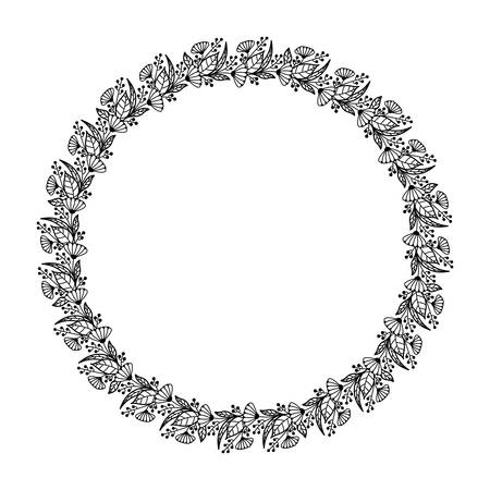 ROUND FRAME OF WILD FLOWERS ON A WHITE BACKGROUNDのイラスト素材