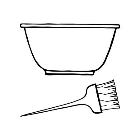 CONTAINER AND BRUSH FOR HAIR COLORING ON A WHITE BACKGROUND IN VECTORのイラスト素材