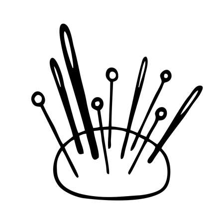 NEEDLES IN A NEEDLE BOX ON A WHITE BACKGROUND IN A VECTORのイラスト素材