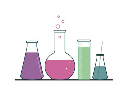 FLAT DRAWING OF LABORATORY FLASKS IN A VECTORのイラスト素材