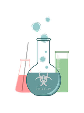 FLAT DRAWING OF A CORONAVIRUS IN A FLASK IN A VECTORのイラスト素材