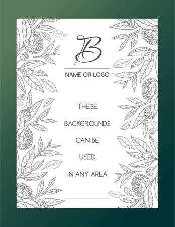 POSTCARD WITH DELICATE CAMELLIAS ON A WHITE BACKGROUND IN VECTORのイラスト素材