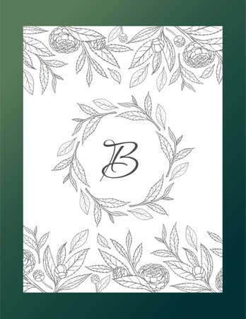 POSTCARD WITH DELICATE CAMELLIAS ON A WHITE BACKGROUND IN VECTORのイラスト素材