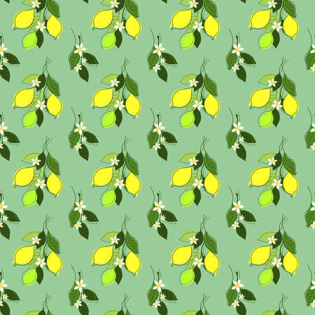SEAMLESS PATTERN WITH LEMON TREE BRANCHES AND FRUITS IN VECTORのイラスト素材