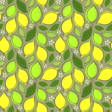 SEAMLESS PATTERN WITH LEMON TREE LEAVES AND FRUITS IN VECTORのイラスト素材