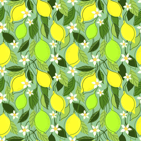 SEAMLESS PATTERN WITH LEMON TREE BRANCHES AND FRUITS IN VECTORのイラスト素材