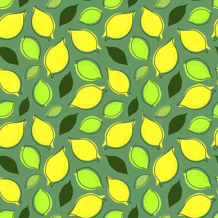 SEAMLESS PATTERN WITH LEMON TREE LEAVES AND FRUITS IN VECTORのイラスト素材