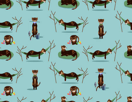SEAMLESS PATTERN WITH BROWN FERRETS IN VECTORのイラスト素材