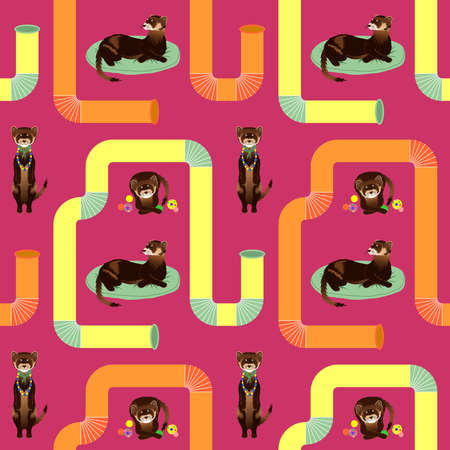 SEAMLESS PATTERN WITH BROWN FERRETS IN VECTORのイラスト素材