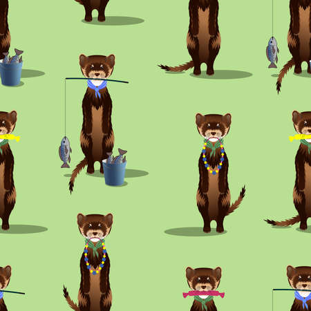 SEAMLESS PATTERN WITH BROWN FERRETS IN VECTORのイラスト素材