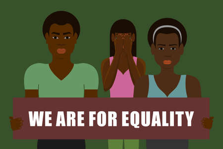 PEOPLE AT A PROTEST WITH A BANNER IN VECTORのイラスト素材