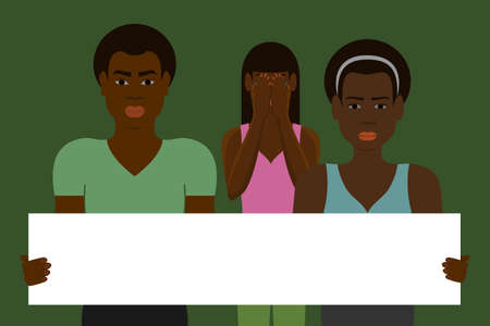 PEOPLE AT A PROTEST WITH A BANNER IN VECTORのイラスト素材