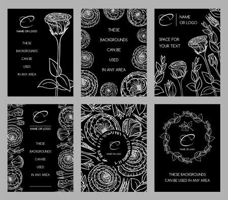 Set of black holiday cards with blooming gentianのイラスト素材