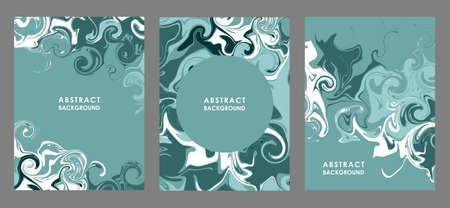 A set of abstract leaflets with blue and white streaks in the vector. Stylized turquoise sea wavesのイラスト素材
