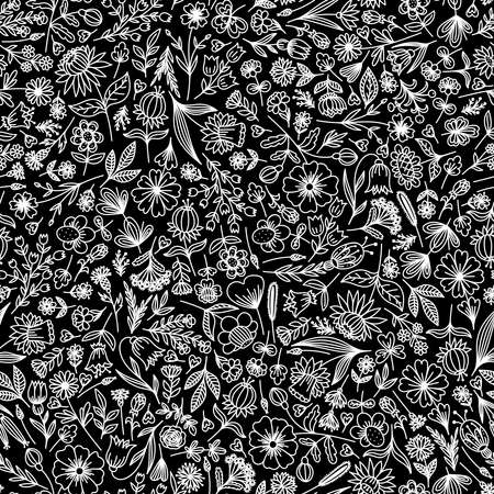 SEAMLESS PATTERN WITH DIFFERENT FLOWERS AND LEAVES IN THE VECTORのイラスト素材
