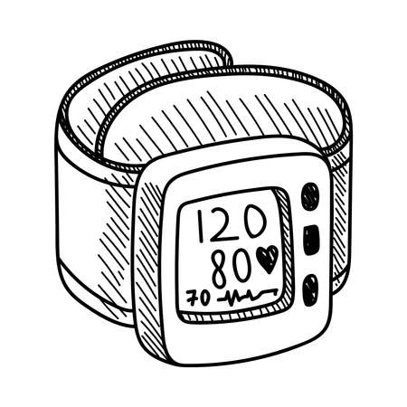 AUTOMATIC BLOOD PRESSURE MONITOR ON HAND ON A WHITE BACKGROUND IN VECTORのイラスト素材