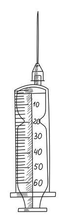 DRAWN SYRINGE ON A WHITE BACKGROUND IN VECTORのイラスト素材