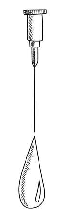 NEEDLE WITH A DROP OF BLOOD ON A WHITE BACKGROUND IN VECTORのイラスト素材