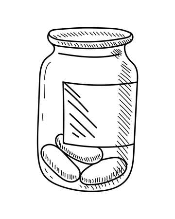 BOTTLE OF PILLS ON A WHITE BACKGROUND IN VECTORのイラスト素材