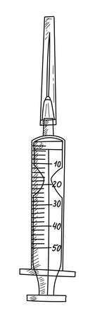 DRAWN SYRINGE ON A WHITE BACKGROUND IN VECTORのイラスト素材