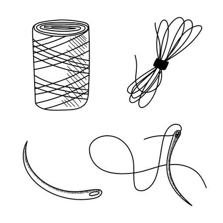 SURGICAL SET OF NEEDLES AND THREADS ON A WHITE BACKGROUND IN VECTORのイラスト素材