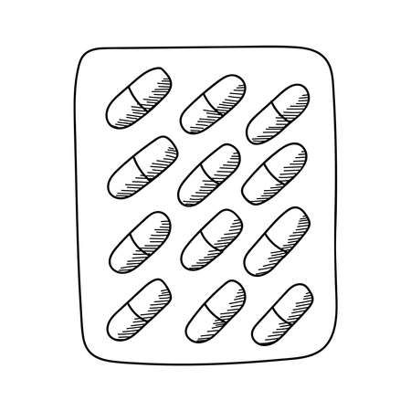 PLATE WITH MEDICINE IN CAPSULES ON A WHITE BACKGROUND IN VECTORのイラスト素材