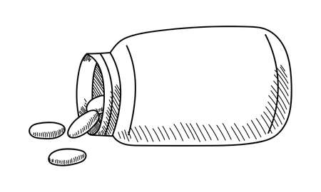 BOTTLE OF PILLS ON A WHITE BACKGROUND IN VECTORのイラスト素材