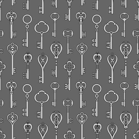 SEAMLESS PATTERN WITH VINTAGE KEYS ON A GRAY BACKGROUND IN VECTORのイラスト素材