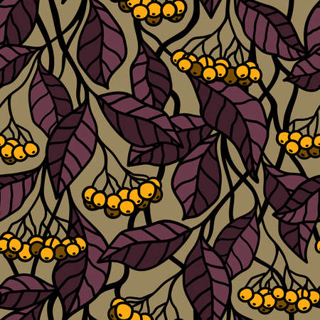 SEAMLESS PATTERN WITH YELLOW BERRIES ON A GOLDEN BACKGROUND IN VECTORのイラスト素材