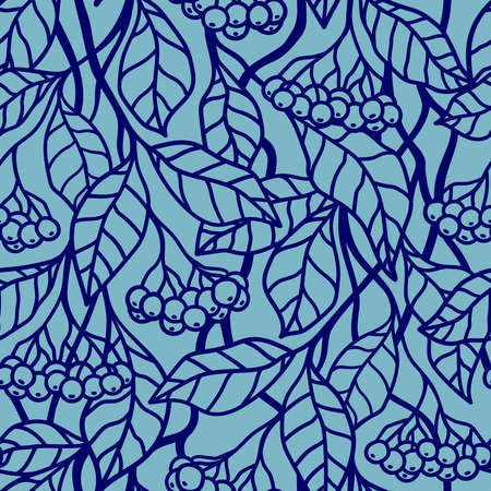 SEAMLESS PATTERN WITH BLUE BERRIES ON A BLUE BACKGROUND IN VECTORのイラスト素材