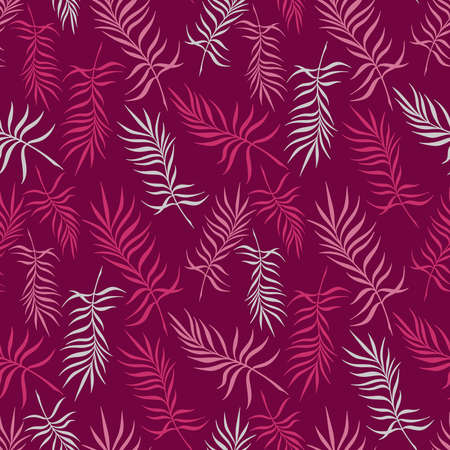 SEAMLESS PATTERN WITH PALM LEAVES ON A CRIMSON BACKGROUND IN VECTORのイラスト素材