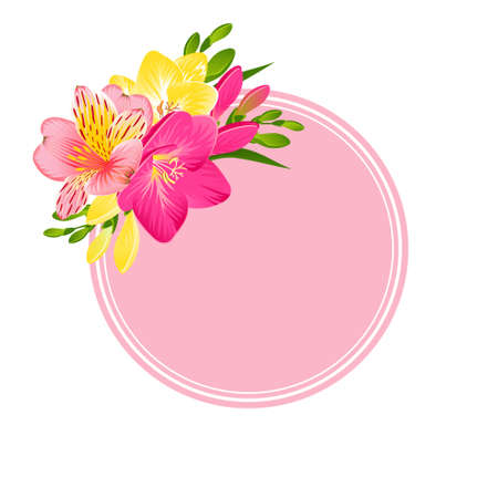 FRAME OF TROPICAL FLOWERS ON A WHITE BACKGROUND IN VECTORのイラスト素材