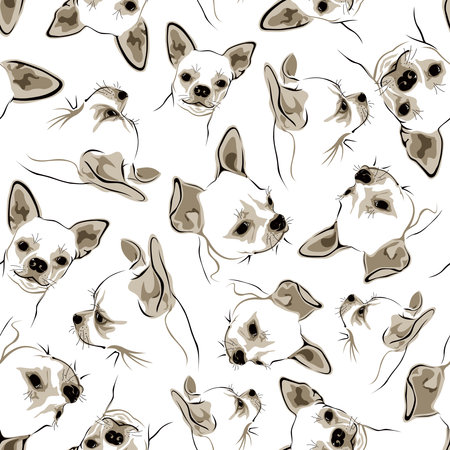 SEAMLESS PATTERN WITH CHIHUAHUA ON WHITE BACKGROUNDのイラスト素材