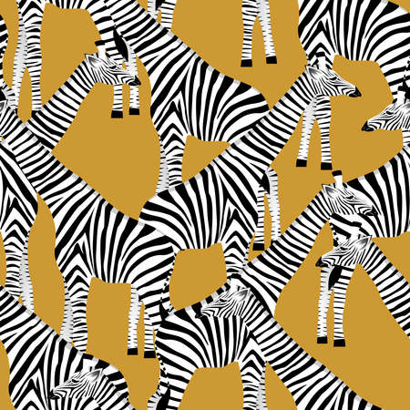 Stylized giraffes in the form of striped zebras on a golden background in vectorのイラスト素材