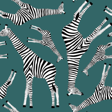Stylized giraffes in the form of striped zebras on a dark blue background in vectorのイラスト素材