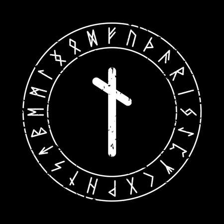 RUNE NAUTHIZ ON A BLACK BACKGROUND IN VECTORのイラスト素材