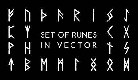 SET OF RUNES ON A BLACK BACKGROUND IN VECTORのイラスト素材