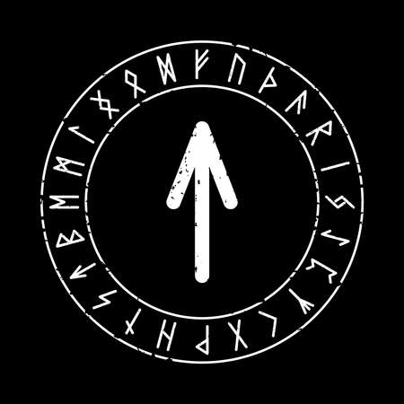 TIWAZ RUNE ON A BLACK BACKGROUND IN VECTORのイラスト素材