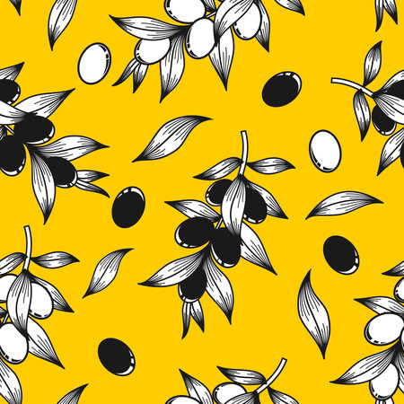 Black and white olives on a yellow background in the vectorのイラスト素材