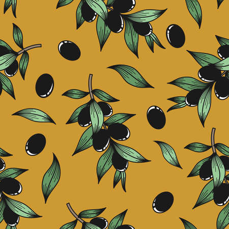 Black olives on a mustard background in vectorのイラスト素材
