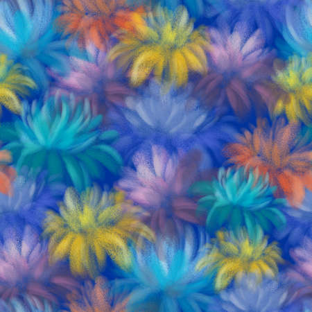 BRIGHT COLORFUL FLOWERS ON A BLUE BACKGROUNDの写真素材