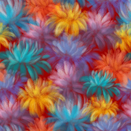 BRIGHT COLORFUL FLOWERS ON A RED BACKGROUNDの写真素材