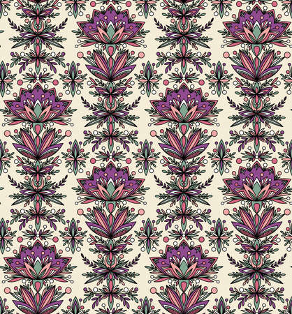 BEIGE PATTERN WITH FABULOUS LILAC FLOWERS IN VECTORのイラスト素材
