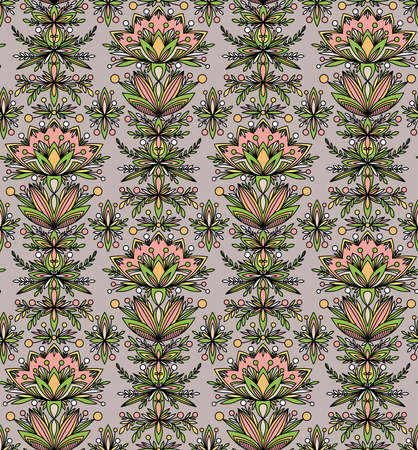 GRAY PATTERN WITH FABULOUS PINK FLOWERS IN THE VECTORのイラスト素材