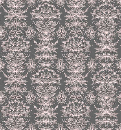 GRAY PATTERN WITH FABULOUS PINK FLOWERS IN THE VECTORのイラスト素材