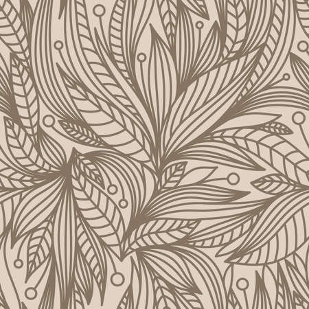 BEIGE SEAMLESS BACKGROUND WITH BROWN PATTERN IN VECTORのイラスト素材
