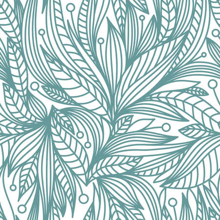 WHITE SEAMLESS PATTERN WITH GREEN ORNAMENT IN VECTORのイラスト素材