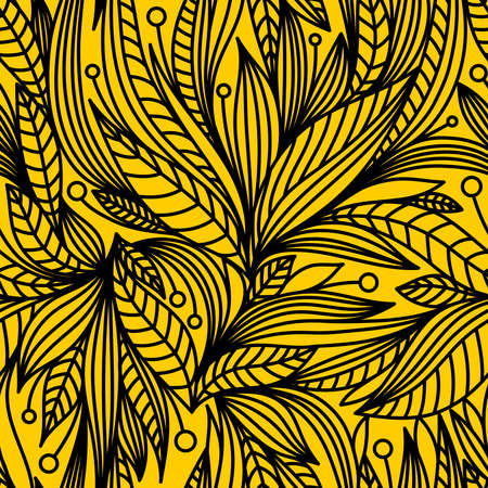 YELLOW SEAMLESS BACKGROUND WITH BLACK VECTOR PATTERNのイラスト素材