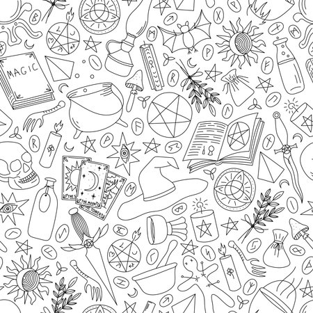 Seamless pattern objects for magic on a white backgroundのイラスト素材